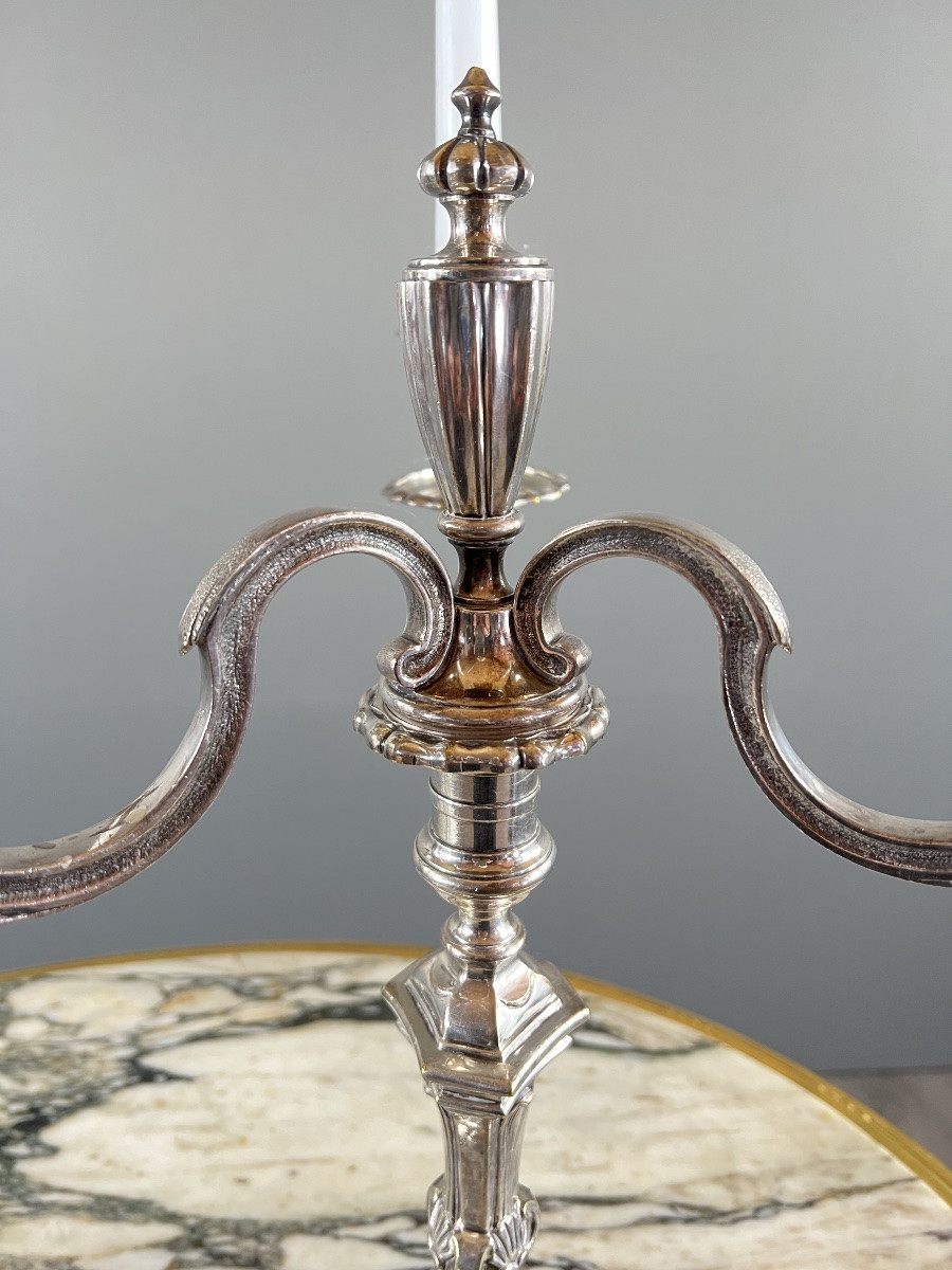 Pair Of Silver-plated Metal Candlesticks With Light Arms, 20th Century-photo-1