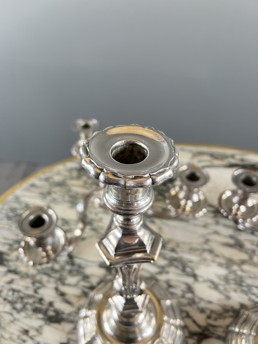 Pair Of Silver-plated Metal Candlesticks With Light Arms, 20th Century-photo-7