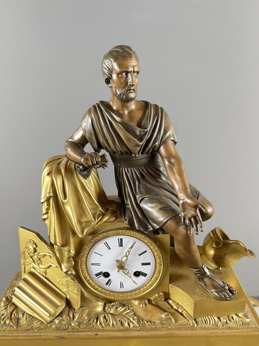 Pendule d’époque Empire en bronze doré et patiné, début XIXe siècle-photo-4