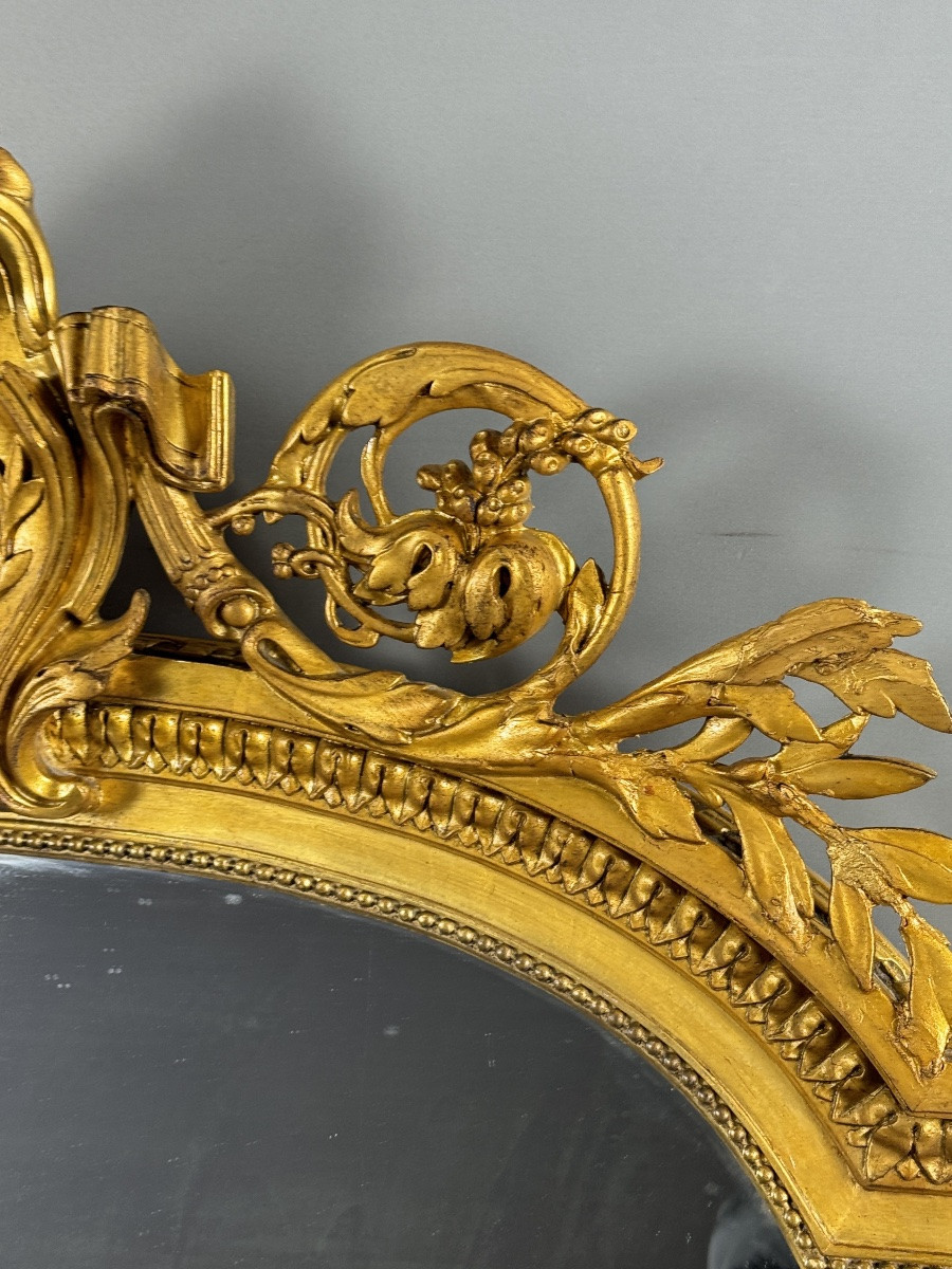 Grand miroir ancien en bois doré de style Louis XVI à fronton sculpté, XIXe siècle-photo-3