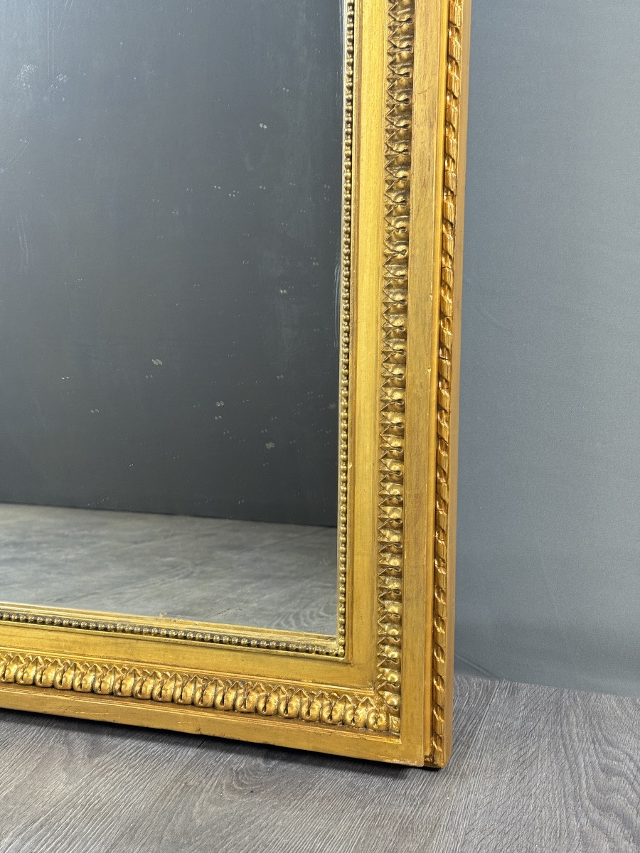 Grand miroir ancien en bois doré de style Louis XVI à fronton sculpté, XIXe siècle-photo-4