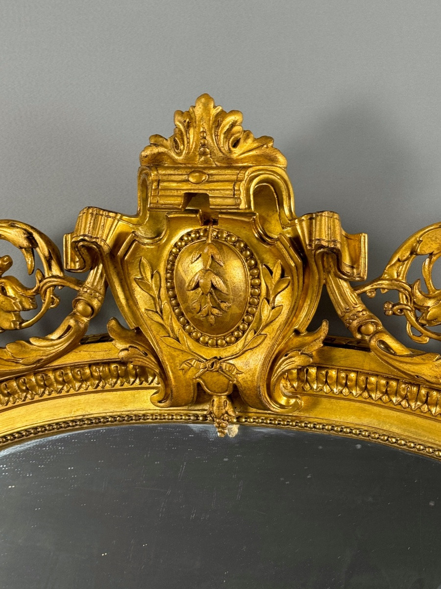 Grand miroir ancien en bois doré de style Louis XVI à fronton sculpté, XIXe siècle-photo-3