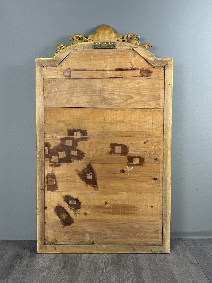 Grand miroir ancien en bois doré de style Louis XVI à fronton sculpté, XIXe siècle-photo-7