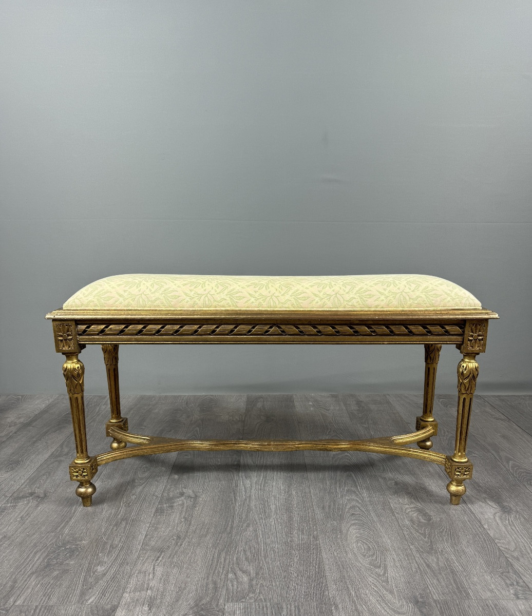 Banquette ancienne en bois doré de style Louis XVI, XIXe siècle