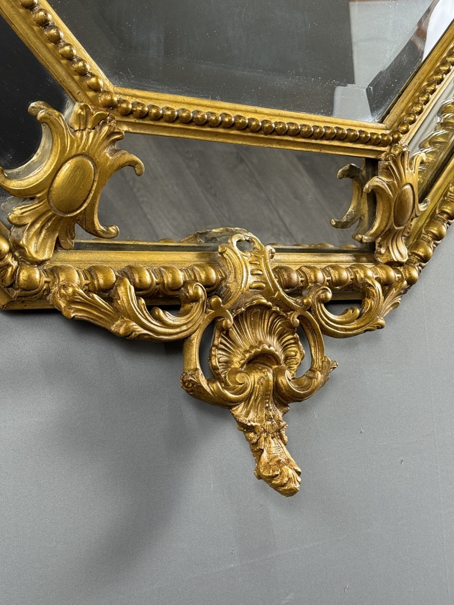 Miroir ancien octogonal en bois doré richement sculpté, style Louis XV, XIXe siècle-photo-2