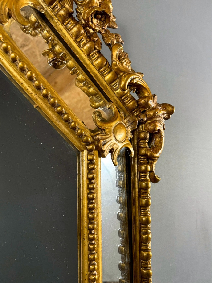 Miroir ancien octogonal en bois doré richement sculpté, style Louis XV, XIXe siècle-photo-3