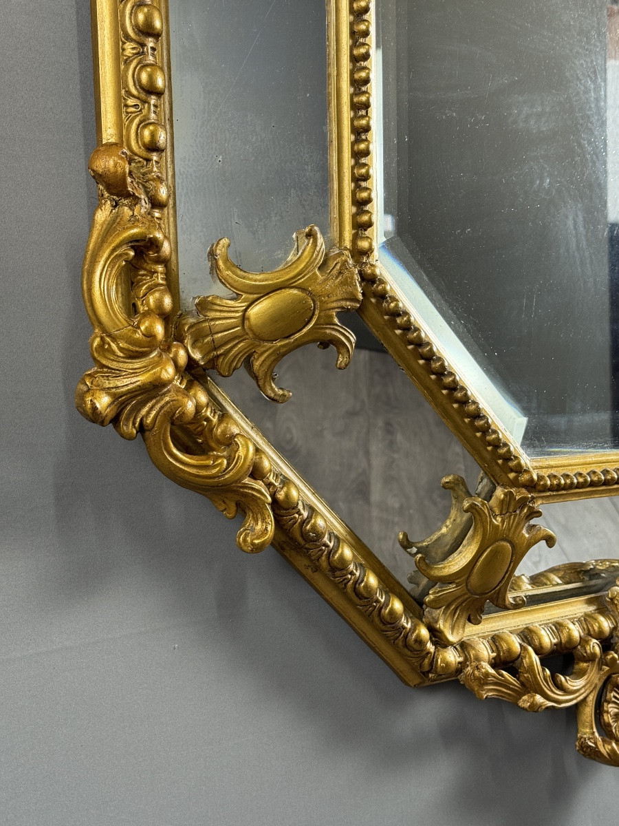 Miroir ancien octogonal en bois doré richement sculpté, style Louis XV, XIXe siècle-photo-2