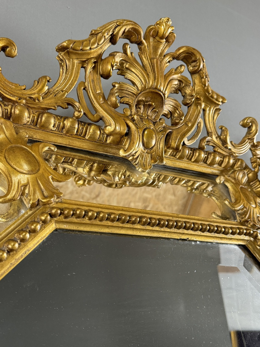 Miroir ancien octogonal en bois doré richement sculpté, style Louis XV, XIXe siècle-photo-3