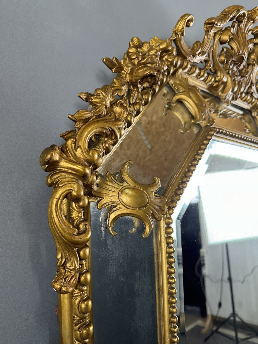 Miroir ancien octogonal en bois doré richement sculpté, style Louis XV, XIXe siècle-photo-4