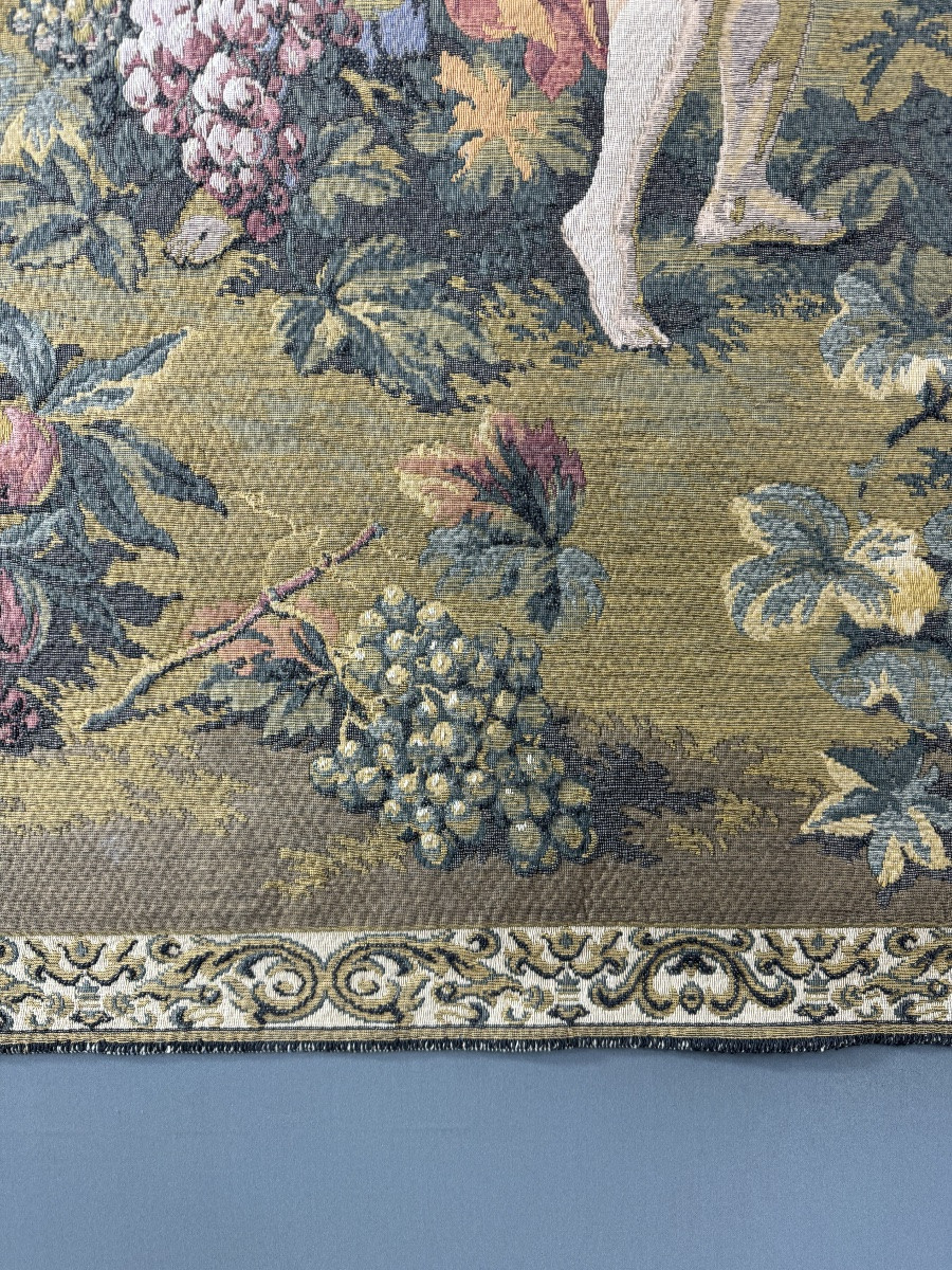 Decorative Tapestry In The Aubusson Style, Pastoral Scene With Putti And Grape Harvest, 20th Century-photo-2