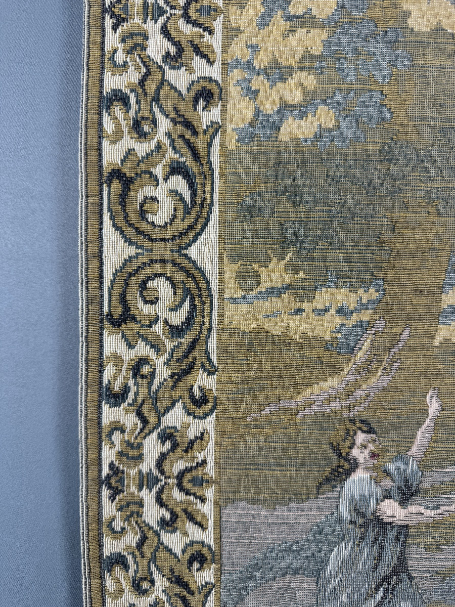 Decorative Tapestry In The Aubusson Style, Pastoral Scene With Putti And Grape Harvest, 20th Century-photo-7