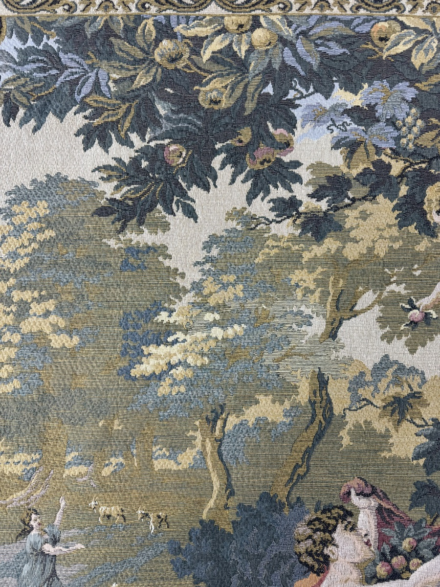 Decorative Tapestry In The Aubusson Style, Pastoral Scene With Putti And Grape Harvest, 20th Century-photo-8