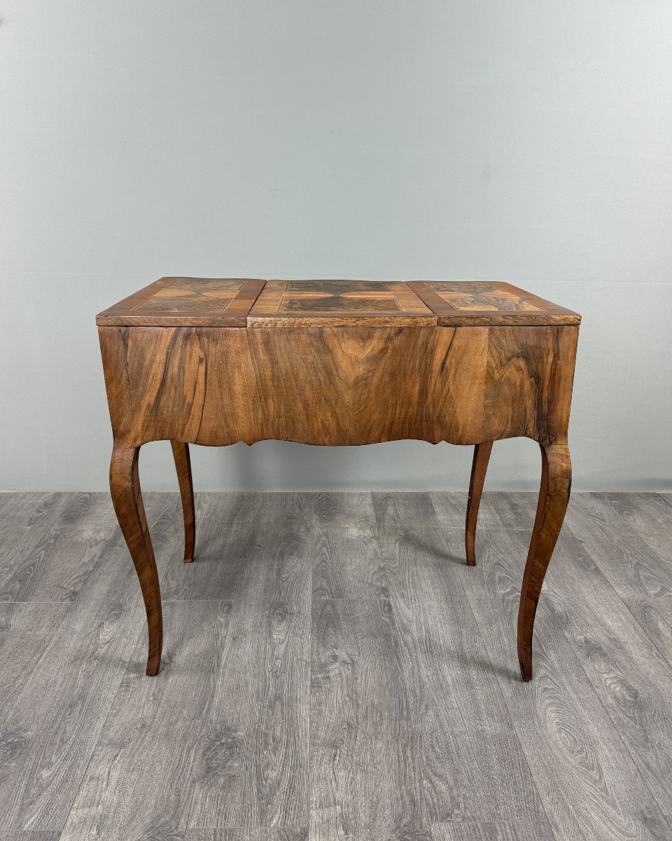 Coiffeuse En Marqueterie Style Louis XV, Table De Toilette À Miroir , XXe Siècle-photo-3