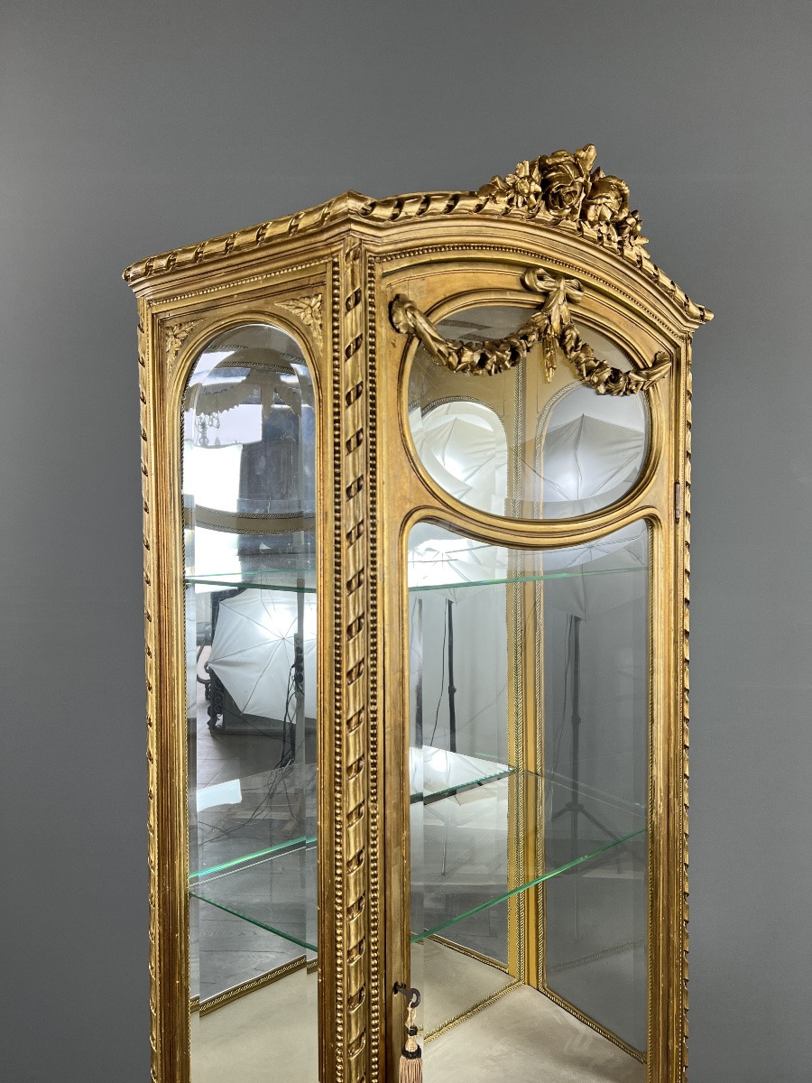 Louis XVI Style Giltwood Display Cabinet, 19th Century-photo-1