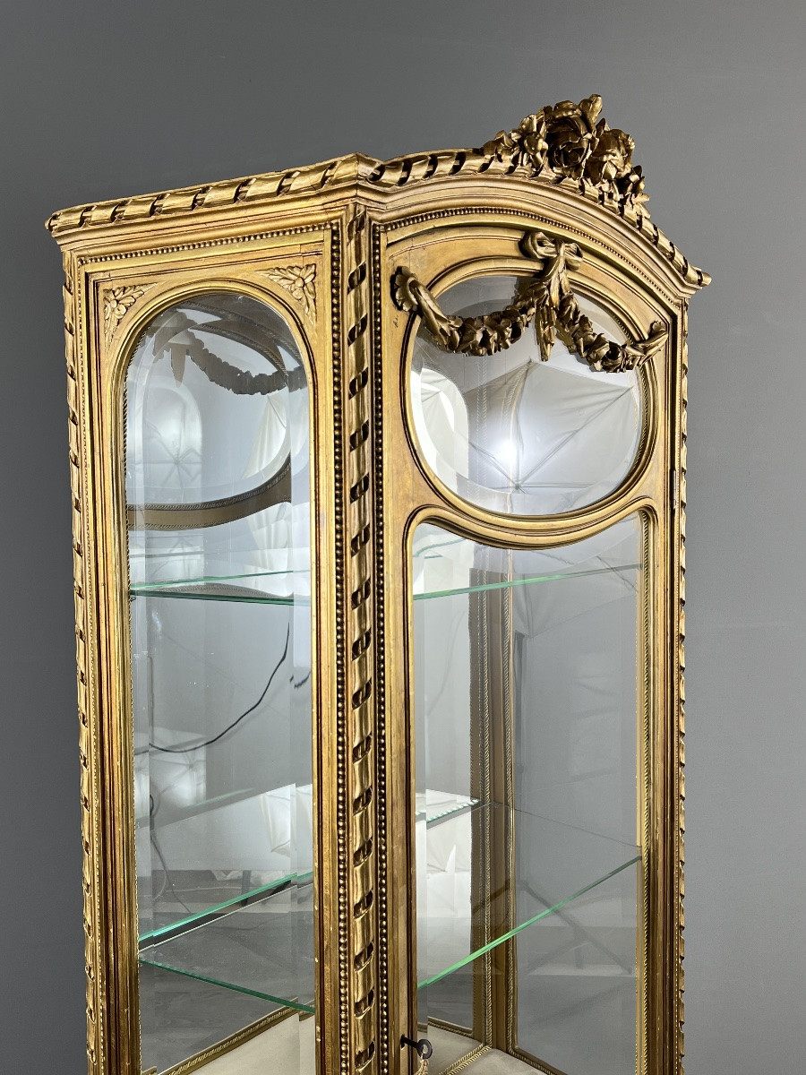 Louis XVI Style Giltwood Display Cabinet, 19th Century-photo-3
