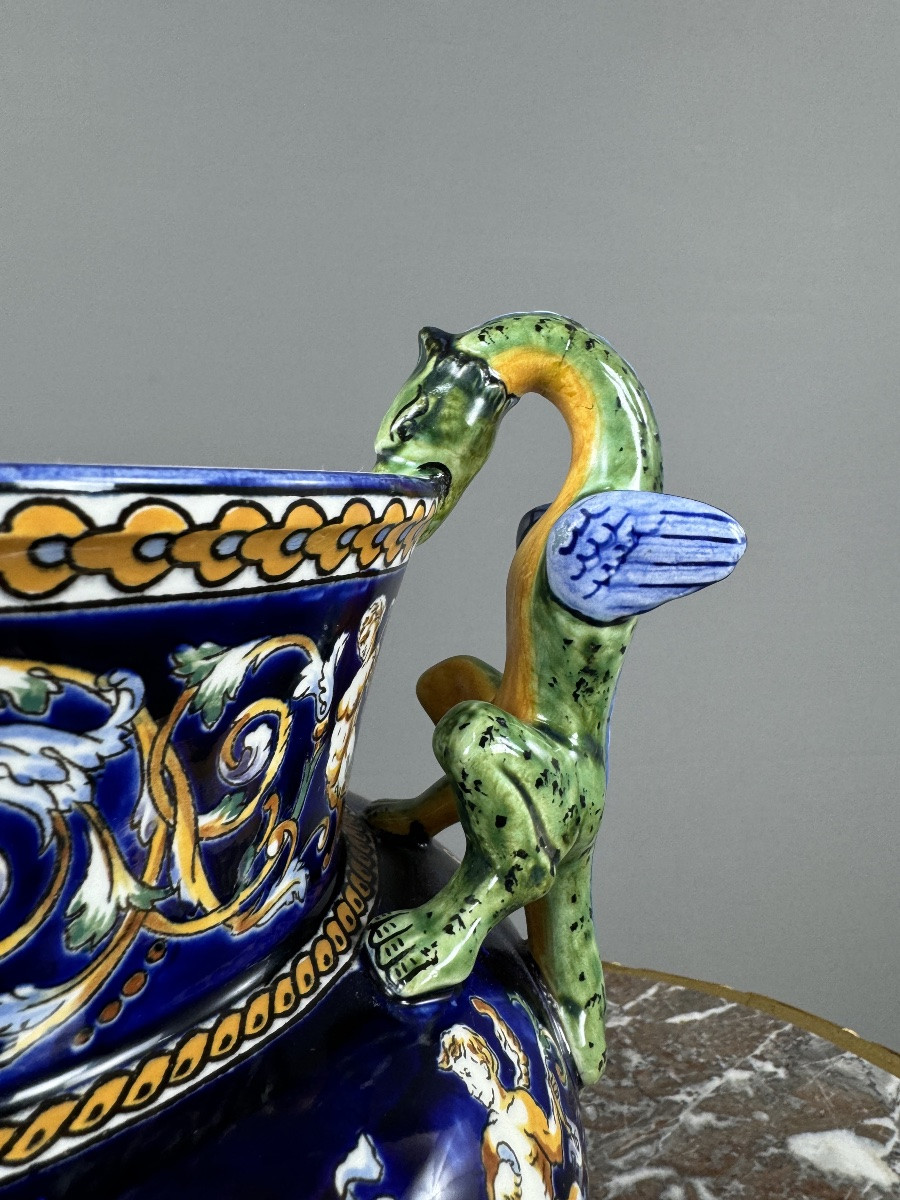 Vase en faïence de Gien à décor Renaissance, XXe Siècle-photo-3