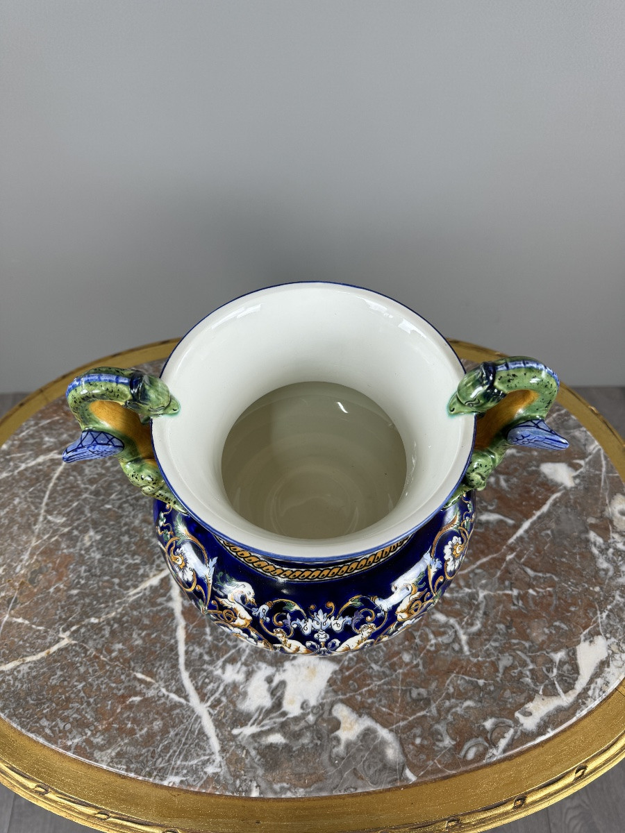 Vase en faïence de Gien à décor Renaissance, XXe Siècle-photo-3