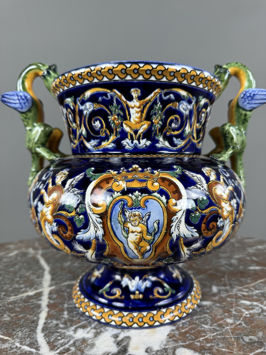 Vase en faïence de Gien à décor Renaissance, XXe Siècle-photo-4