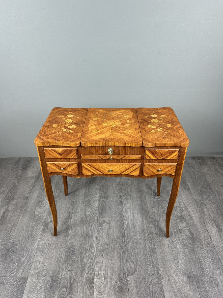 Coiffeuse En Marqueterie, Style Louis XV, XXe Siècle-photo-4