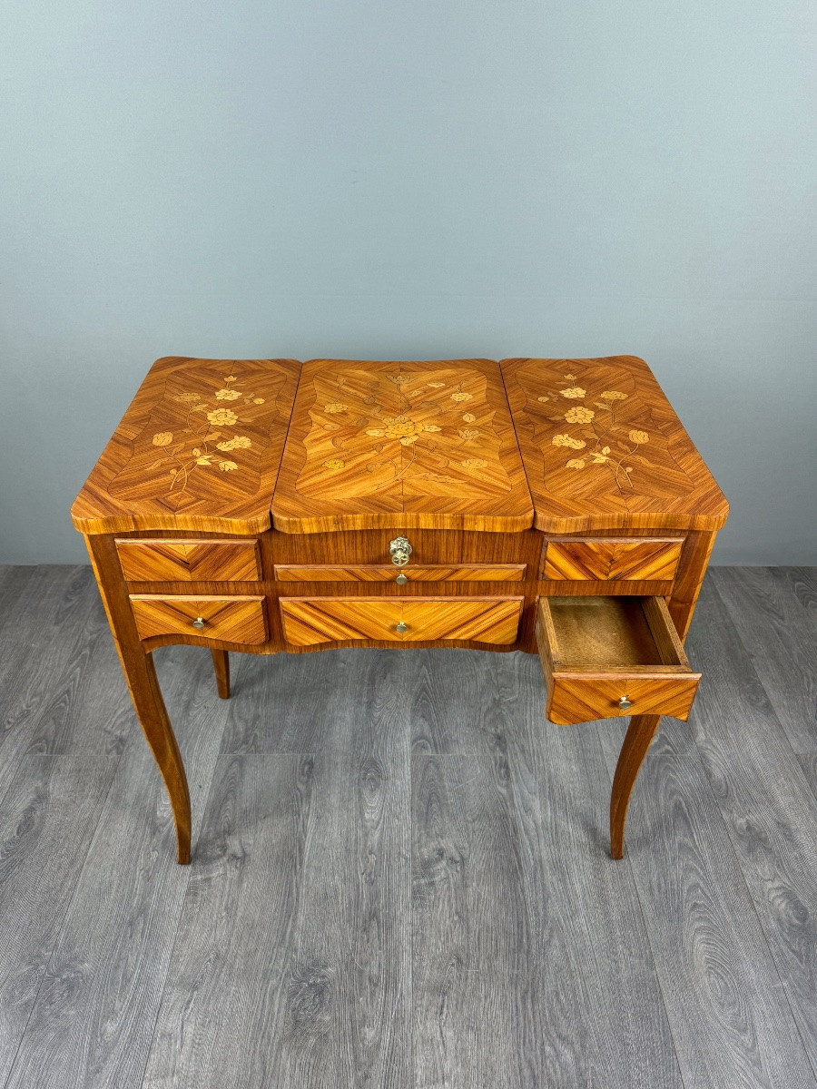 Coiffeuse En Marqueterie, Style Louis XV, XXe Siècle-photo-1