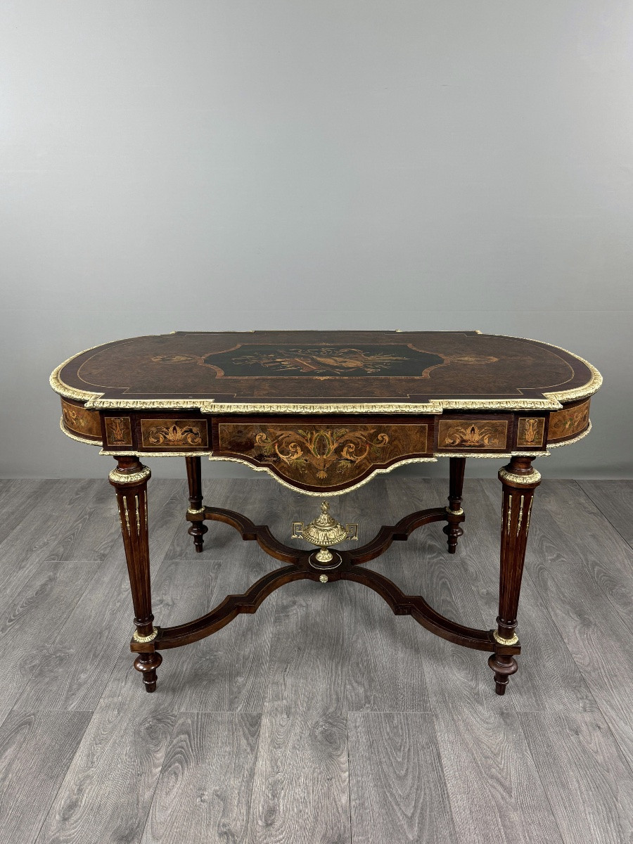 Napoleon III Marquetry Desk, 19th Century-photo-3