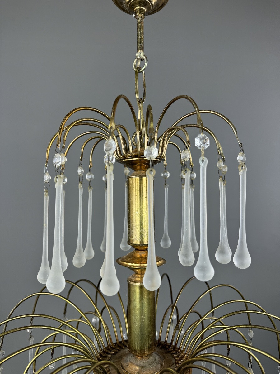 Lustre en laiton doré et pampilles de verre, XXe siècle-photo-2