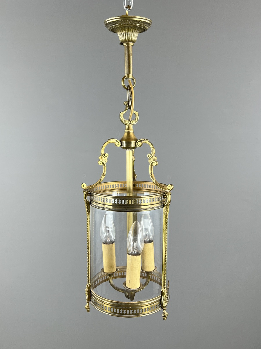 Louis XVI Style Lantern In Bronze And Glass, 20th Century-photo-2