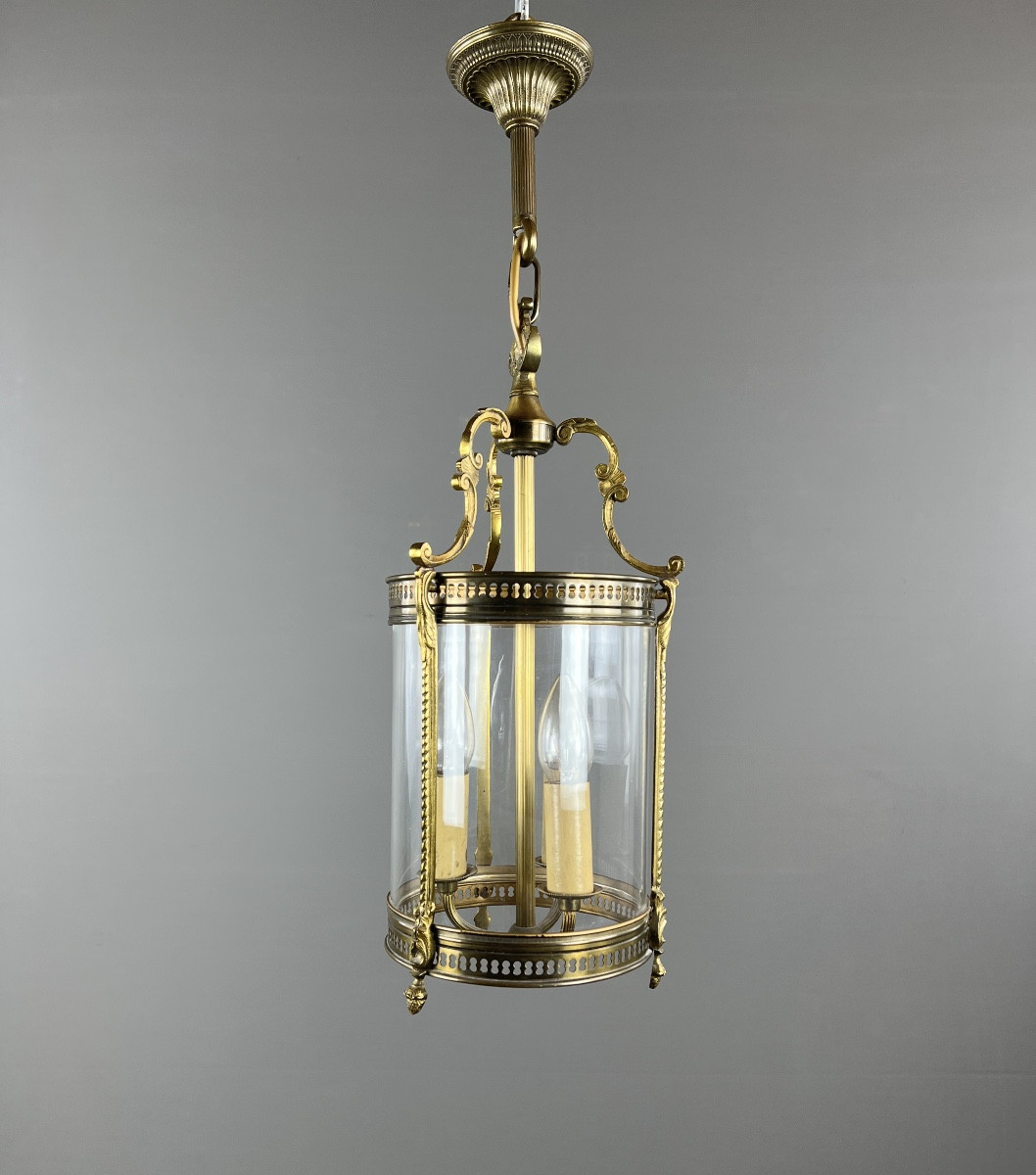Louis XVI Style Lantern In Bronze And Glass, 20th Century