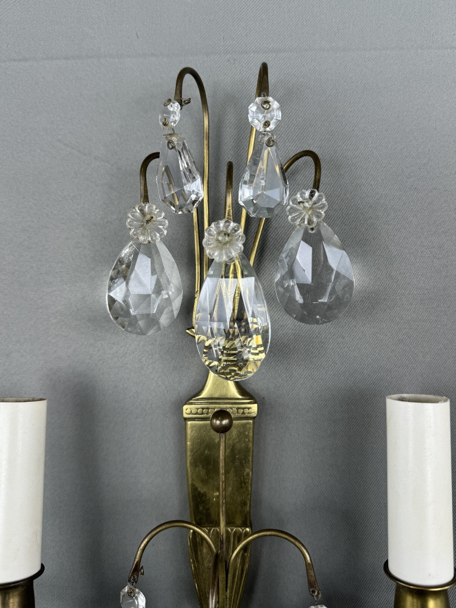 Paire d’appliques en laiton et cristal, XXe Siècle-photo-3