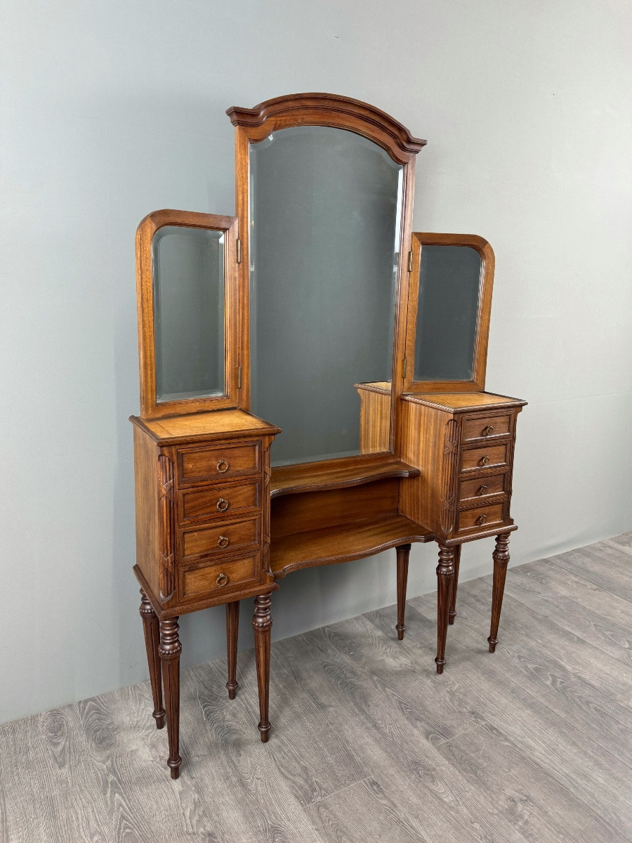 Large Dressing Table With Triptych Mirror, Louis XVI Style, 20th Century-photo-2
