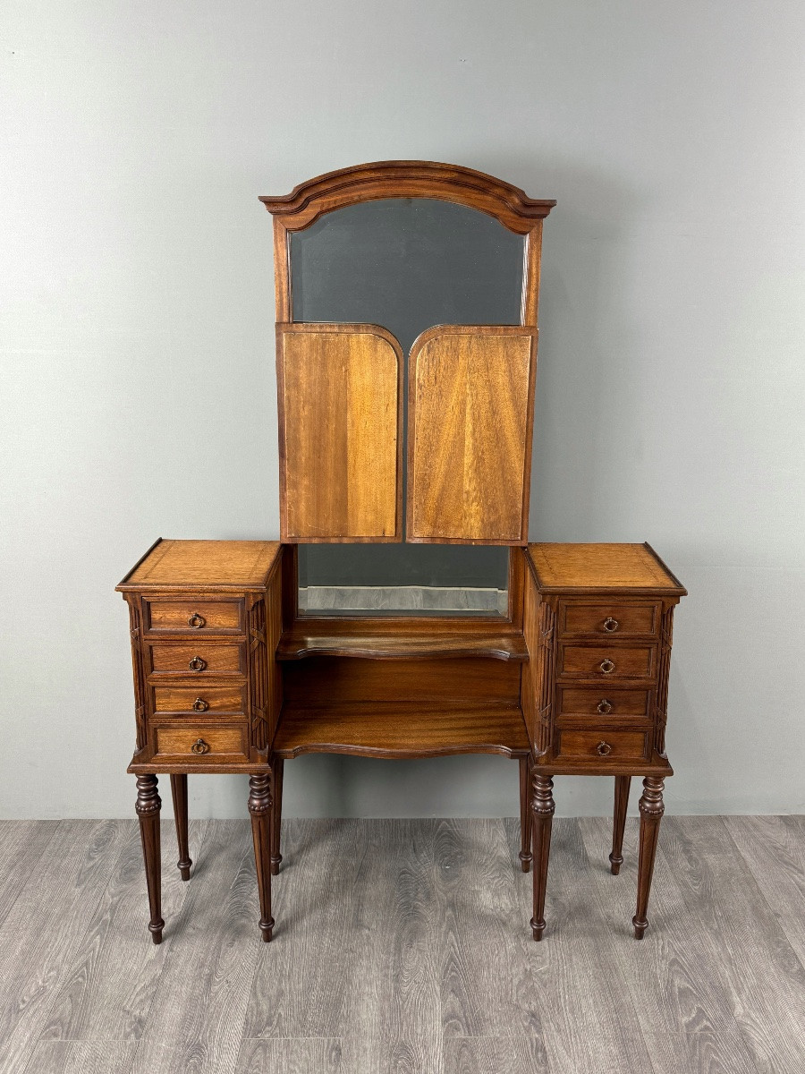 Large Dressing Table With Triptych Mirror, Louis XVI Style, 20th Century-photo-3