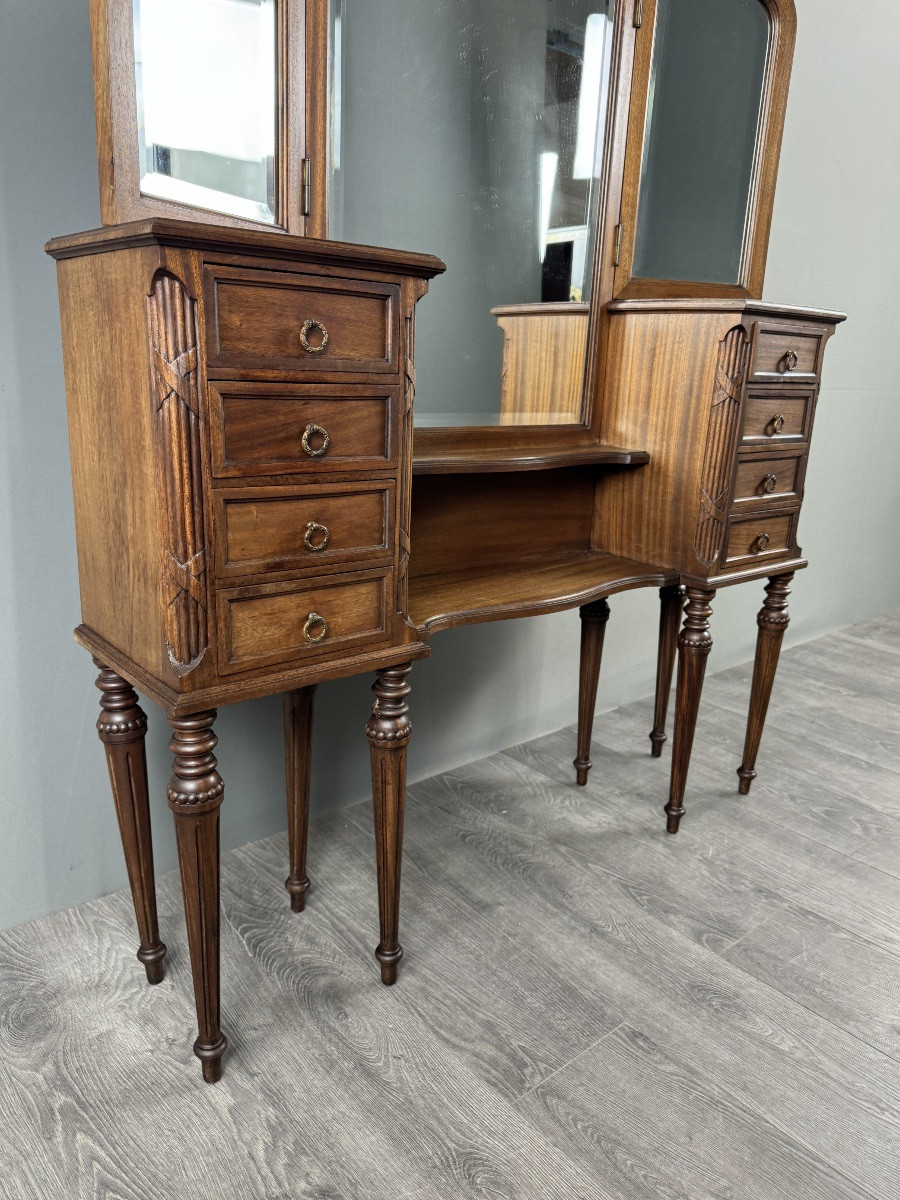 Large Dressing Table With Triptych Mirror, Louis XVI Style, 20th Century-photo-4
