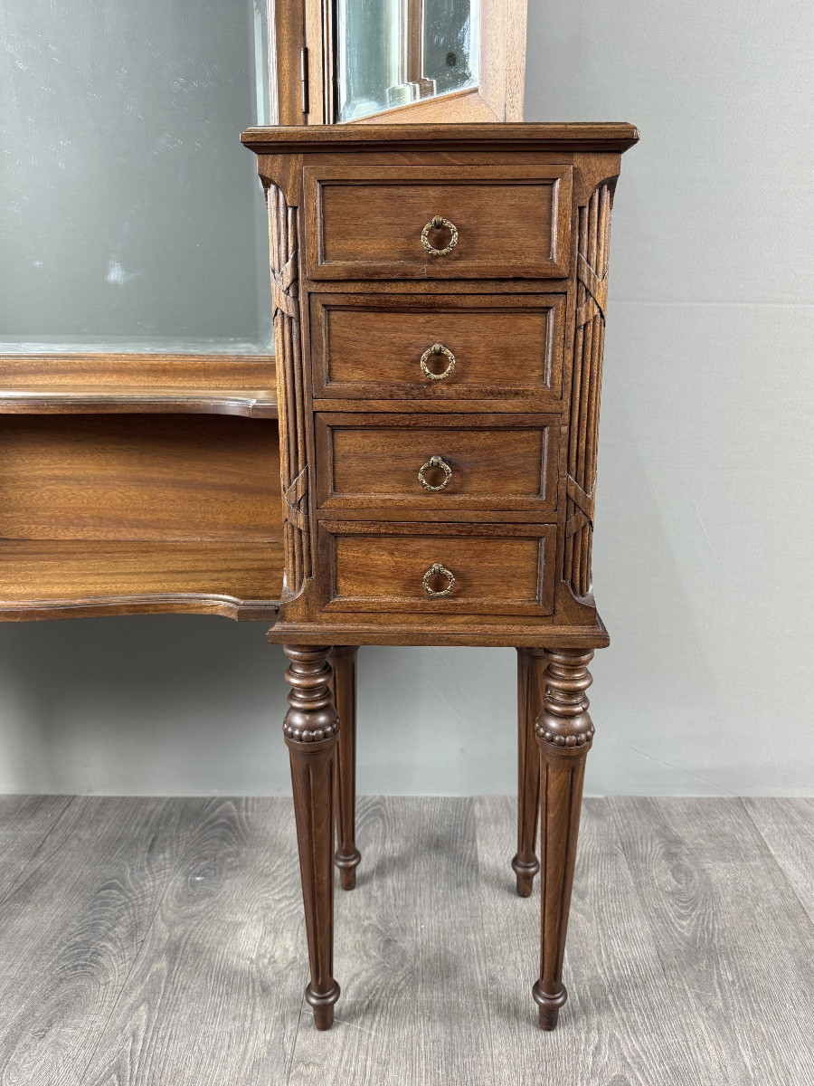 Large Dressing Table With Triptych Mirror, Louis XVI Style, 20th Century-photo-3