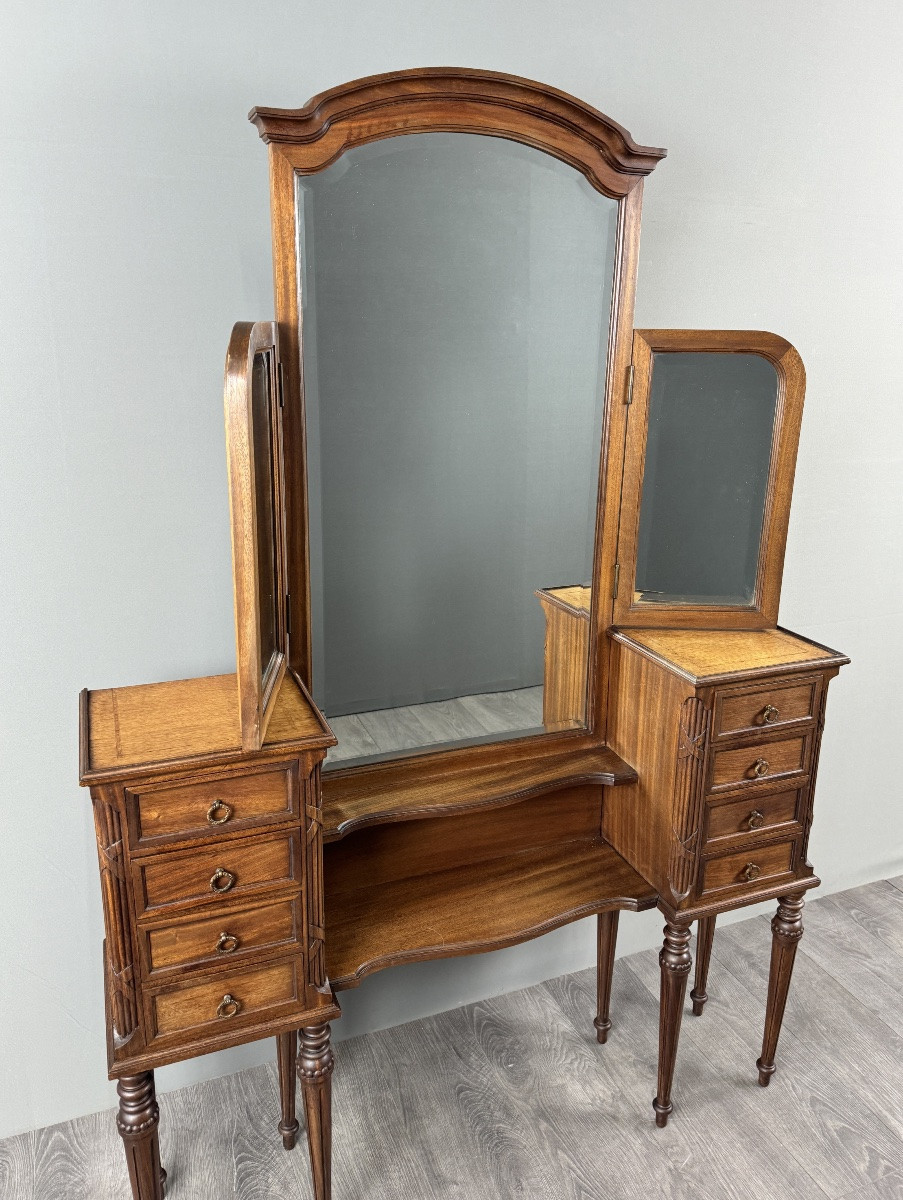 Large Dressing Table With Triptych Mirror, Louis XVI Style, 20th Century-photo-6