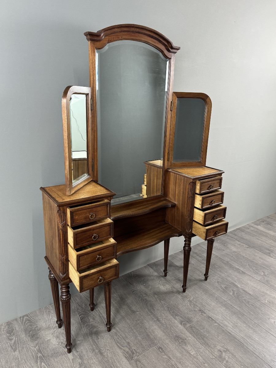 Large Dressing Table With Triptych Mirror, Louis XVI Style, 20th Century-photo-8