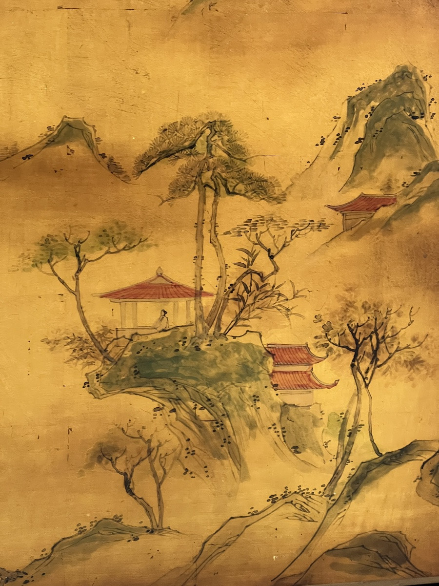 Cabinet en laque asiatique à décor de paysages et oiseaux, XXe Siècle-photo-2