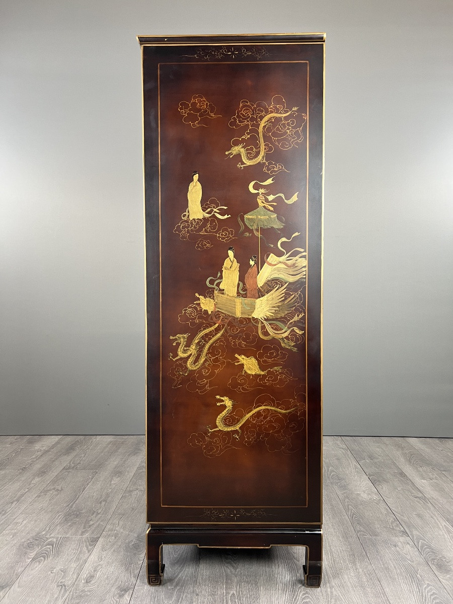 Cabinet en laque asiatique à décor de paysages et oiseaux, XXe Siècle-photo-7