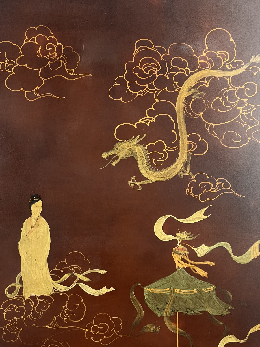 Cabinet en laque asiatique à décor de paysages et oiseaux, XXe Siècle-photo-8