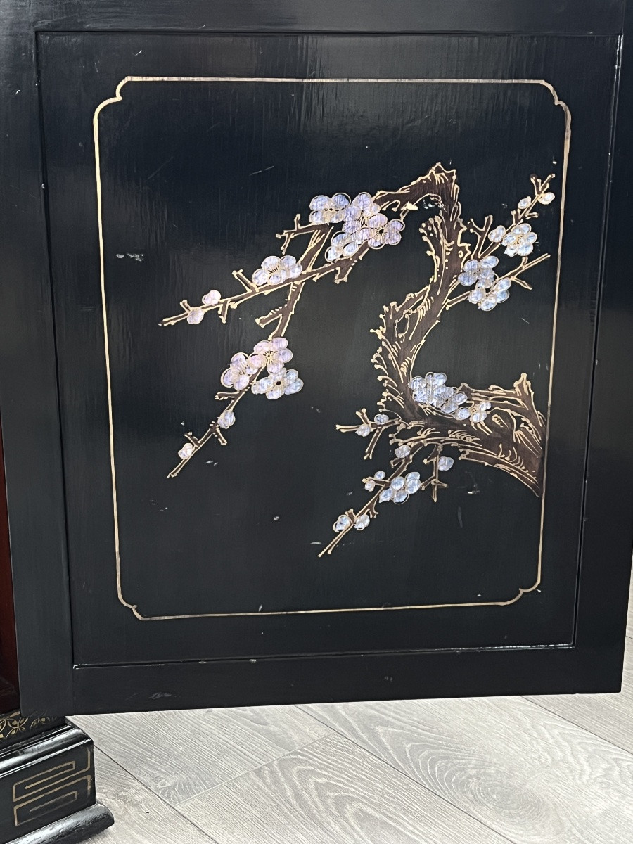 Grand buffet-vitrine en laque de Chine, XXe Siècle-photo-3