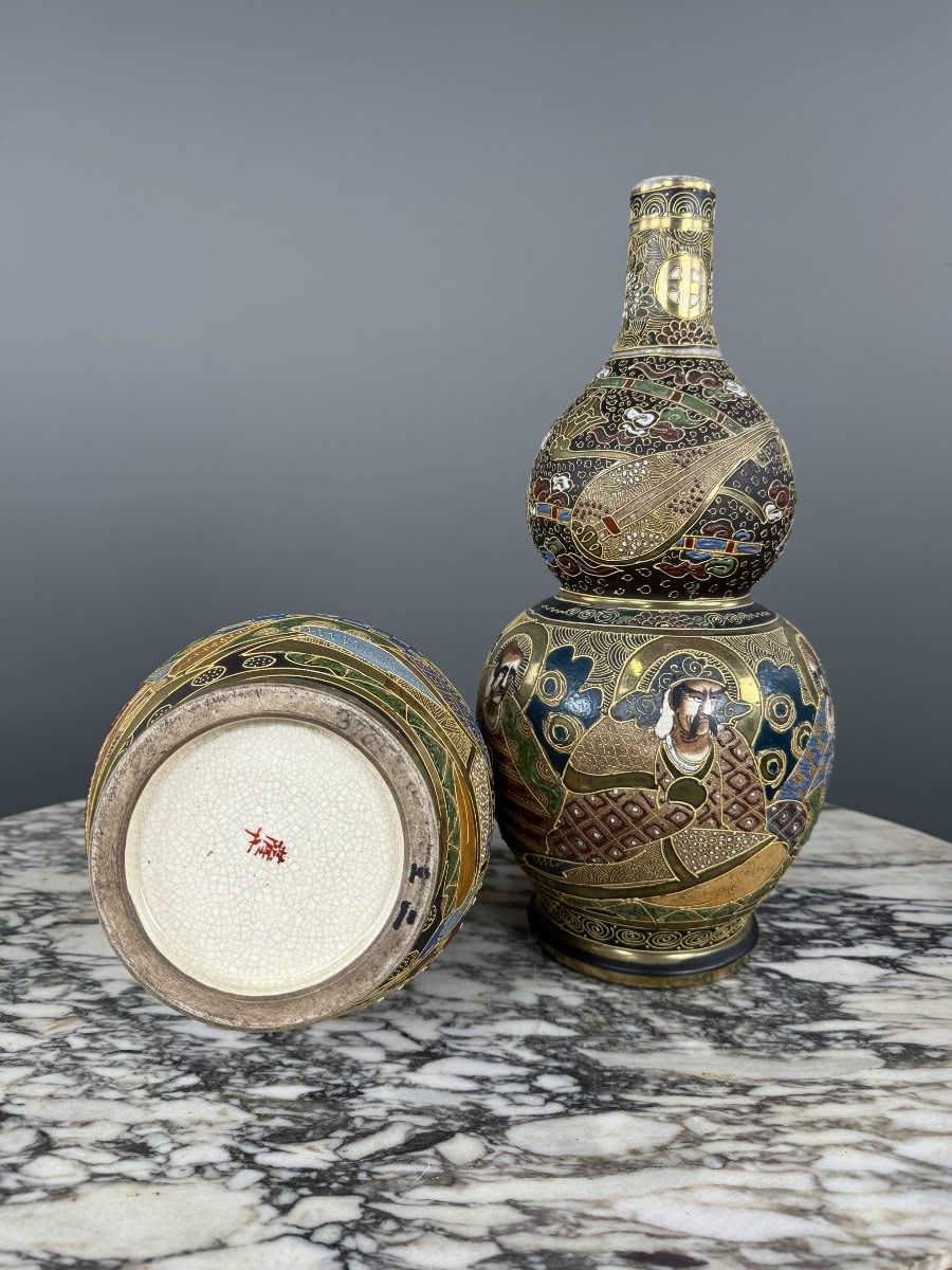 Pair Of Satsuma Japanese Vases, Meiji Period, 19th Century-photo-3
