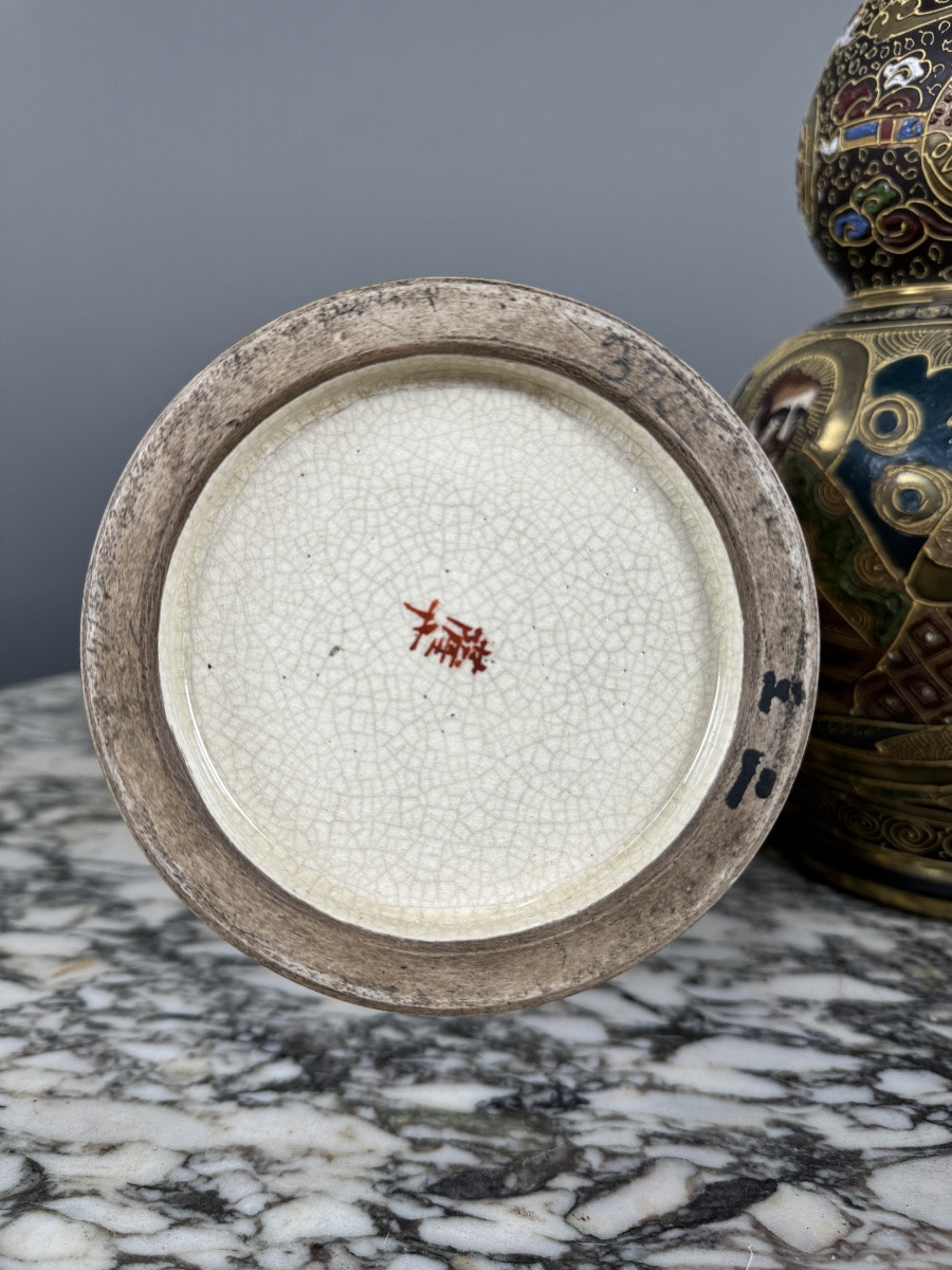 Pair Of Satsuma Japanese Vases, Meiji Period, 19th Century-photo-4