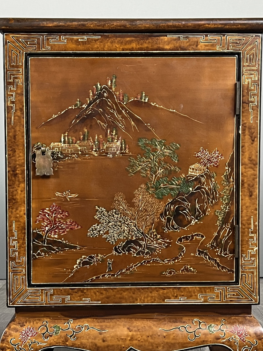 Paire De Chevets Chinois Laqués À Décor De Paysages, XXe Siècle-photo-2
