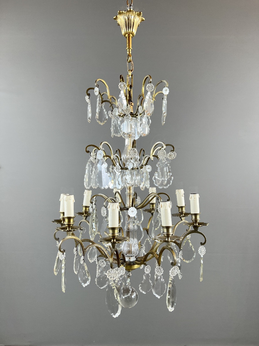 Bronze, Brass And Crystal Chandelier, Early 20th Century-photo-3
