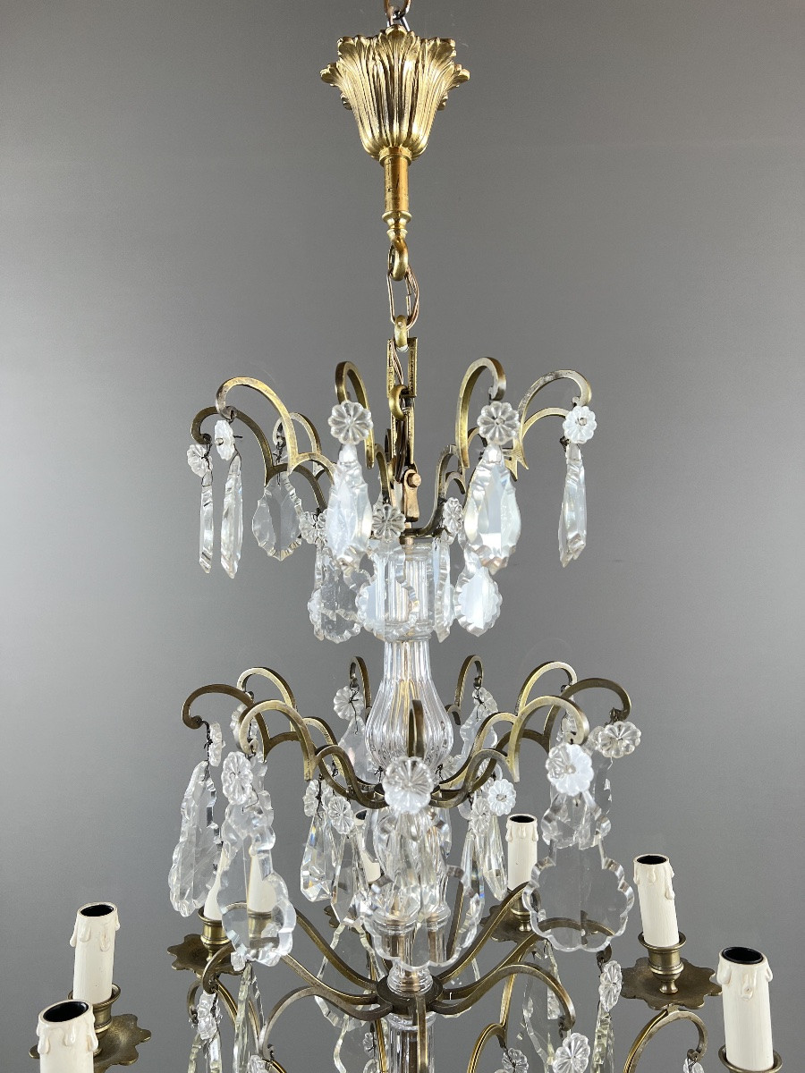 Bronze, Brass And Crystal Chandelier, Early 20th Century-photo-4
