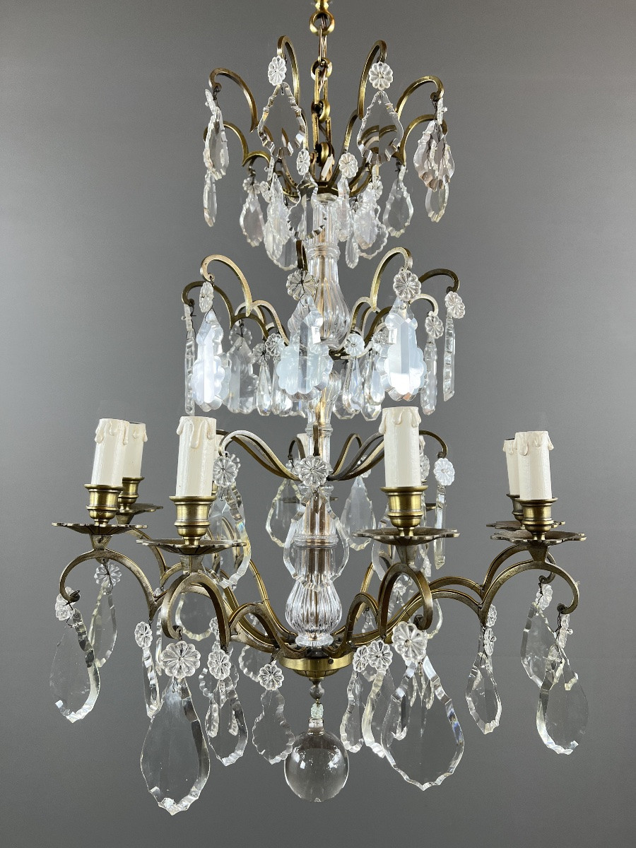 Bronze, Brass And Crystal Chandelier, Early 20th Century-photo-2