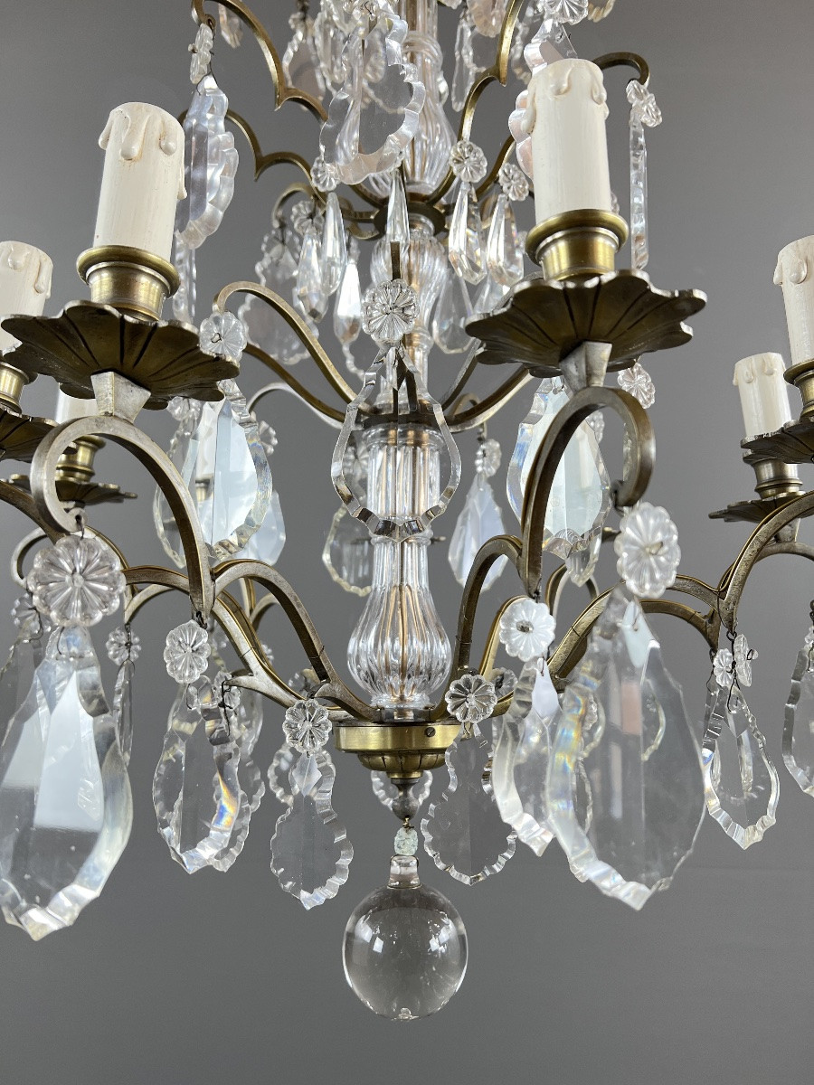 Bronze, Brass And Crystal Chandelier, Early 20th Century-photo-3