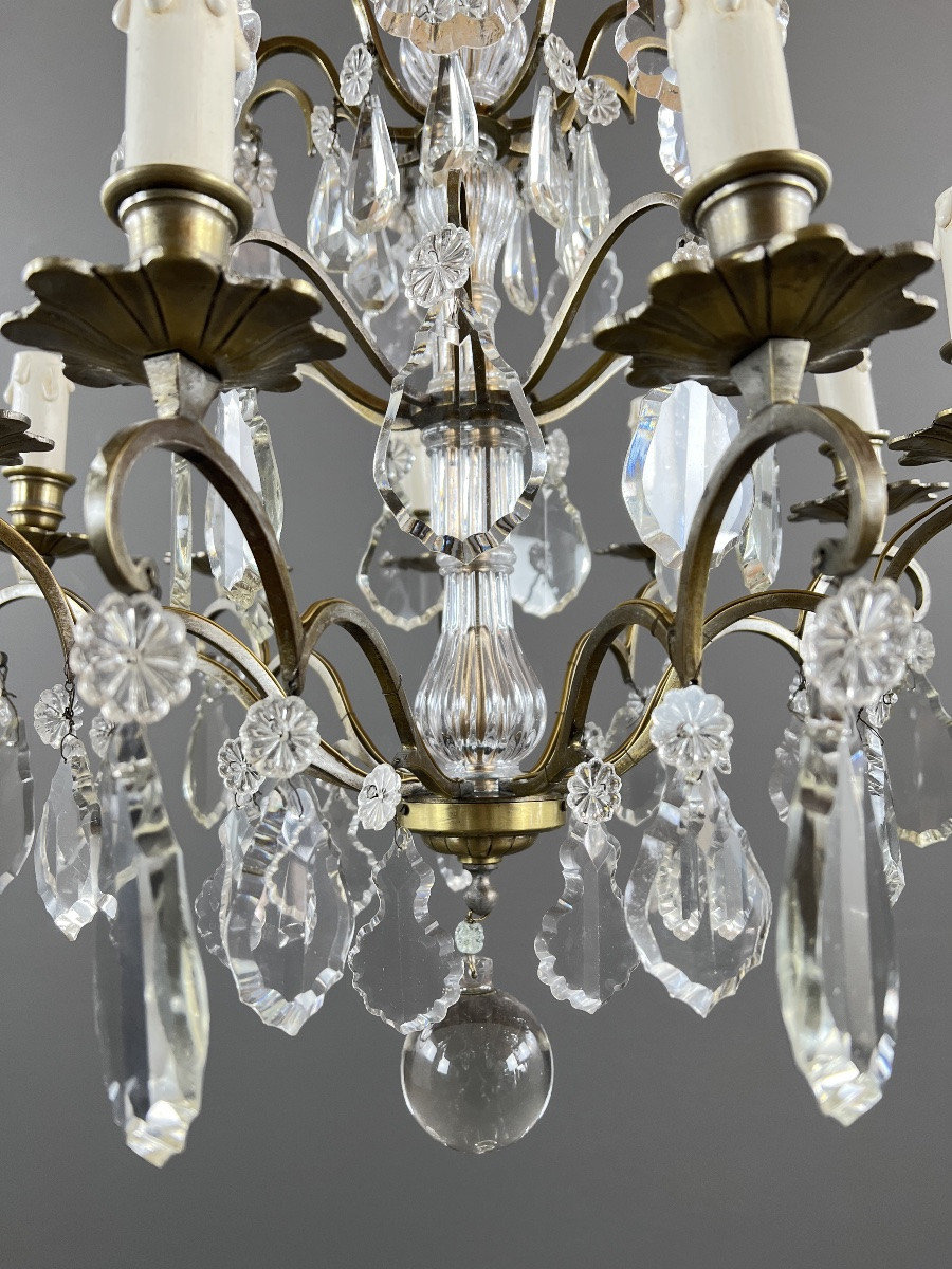 Bronze, Brass And Crystal Chandelier, Early 20th Century-photo-4