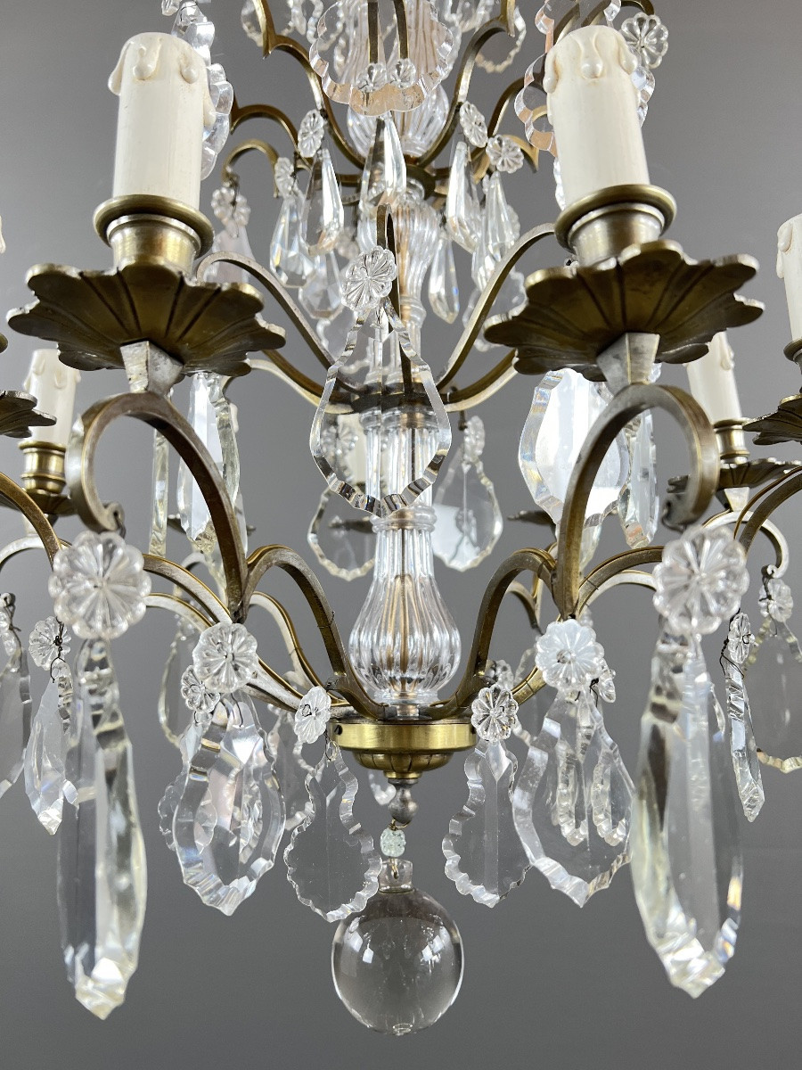 Bronze, Brass And Crystal Chandelier, Early 20th Century-photo-5