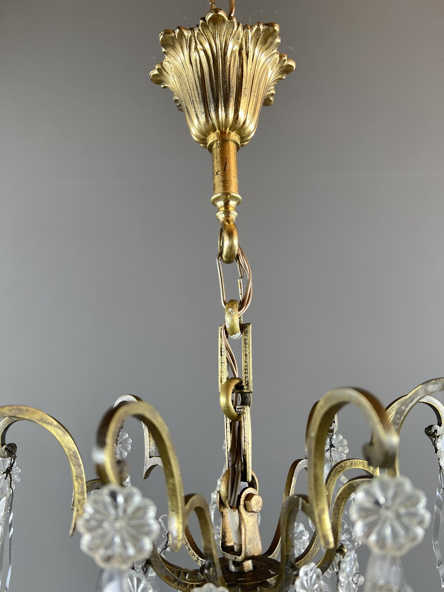 Bronze, Brass And Crystal Chandelier, Early 20th Century-photo-6