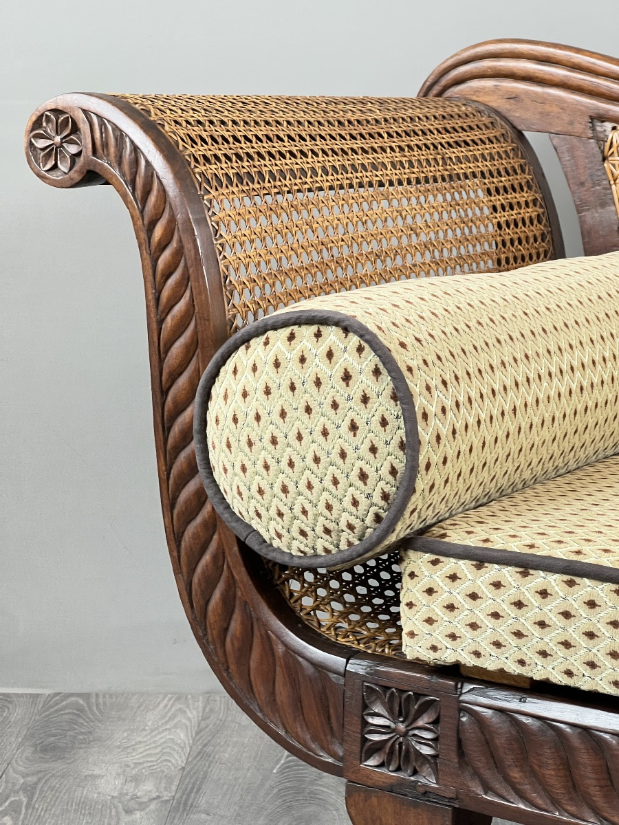 Méridienne de style Louis XVI en bois sculpté et cannage, XIXe siècle-photo-2